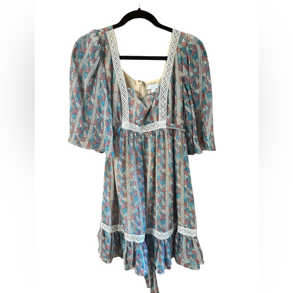 Jovovich-Hawk Geometric Design Muted Color Flair Dress